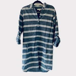 LOFT Linen Blue Collared Tunic Dress